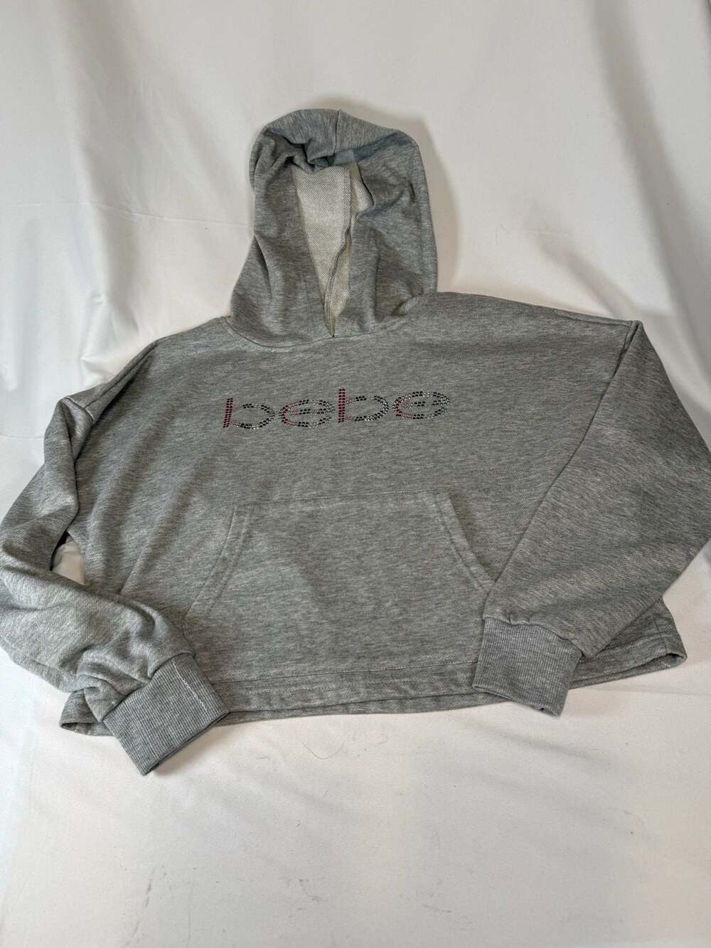 Y2K bebe Sport Grey Studded Logo Crop Hoodie Sweatshirt